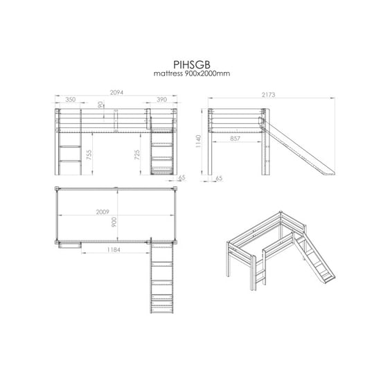 Lucevi pino halfhoogslaper h115cm met glijbaan 90 x 200 cm birdy - Image 2