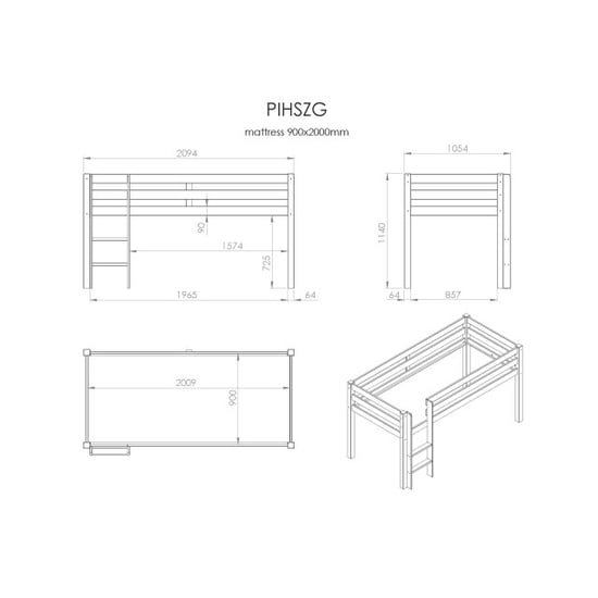 Lucevi pino halfhoogslaper met ladder 90x200cm - h115cm - Image 2