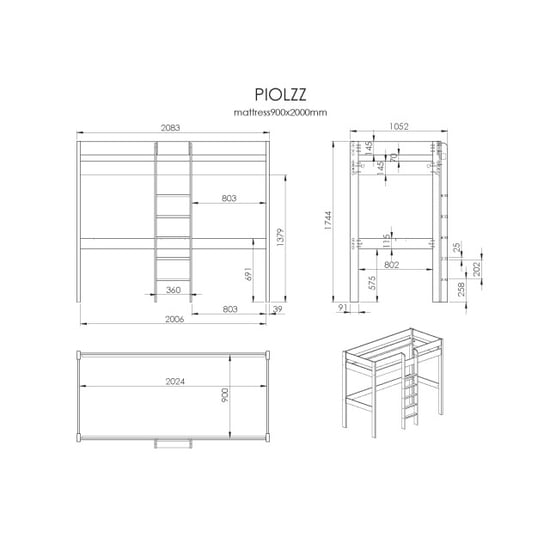 Lucevi pino hoogslaper + bureau 1400x200 cm - - Image 2