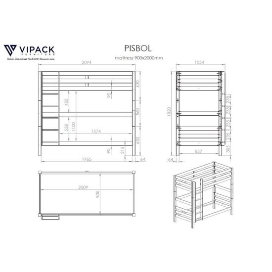 Lucevi pino stapelbed h180cm 90 x 200 cm pino 2 lades - Image 2