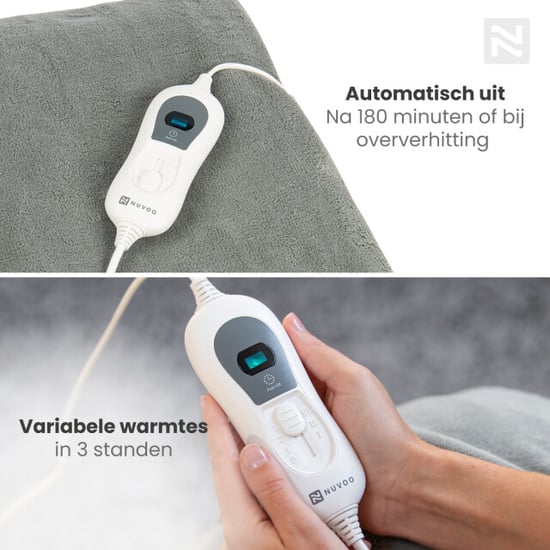 Nuvoo Elektrische bovendeken 180x160 cm xl automatische uitschakeling oververhittingsbescherming 3 standen 120w 2 persoons warmtedeken licht - Image 5
