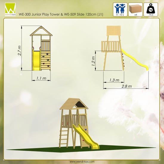 Wendi Toys Wtj1 houten speeltoren falcon inclusief glijbaan en klimwand - Image 2
