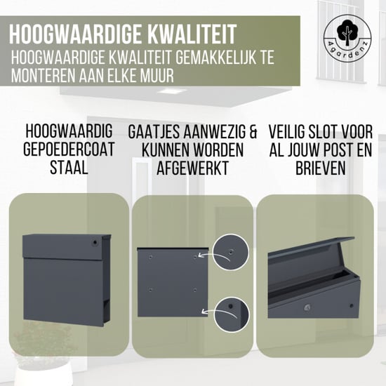 4gardenz ® wandbrievenbus brievenbus staal veilig slot met twee sleutels - - Image 5