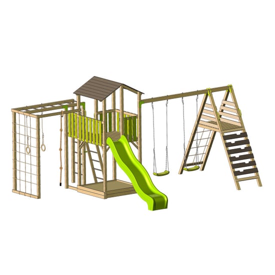 Wendi Toys Houten speeltoren dino | inclusief glijbaan, klimwand, schommel & - Image 2