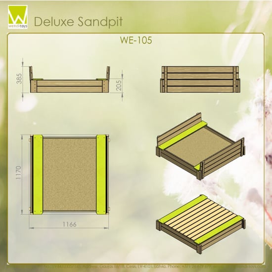 Wendi Toys ® houten zandbak met deksel 117x117x39 cm - Image 2