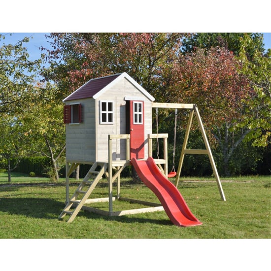 Wendi Toys Wtm24 houten speelhuis met glijbaan en schommel | 330x350x242 cm - Image 2