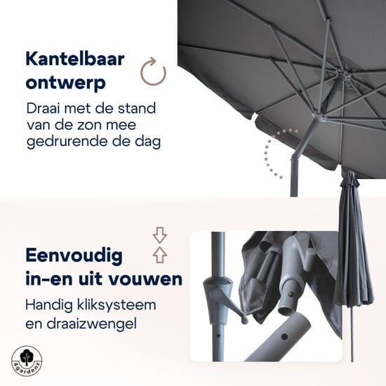 4gardenz ® parasol rond 300 cm met volant kantelbaar antraciet - Image 2