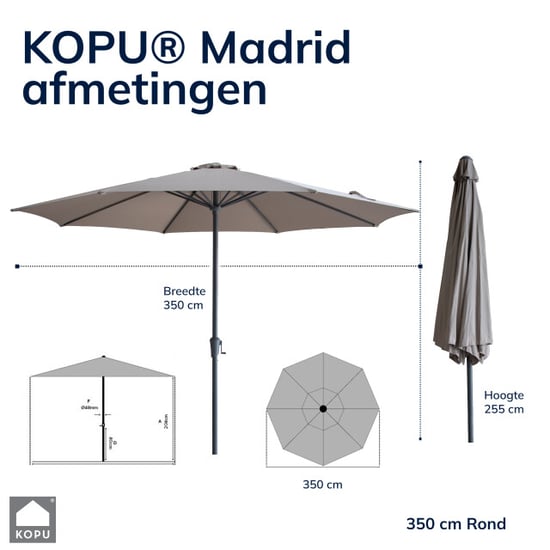 Kopu ® madrid 350 cm grote parasol rond met beschermhoes taupe - Image 2