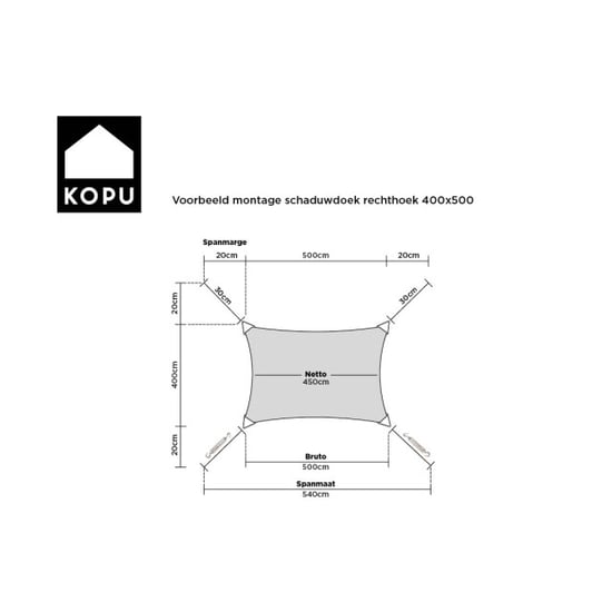 Kopu ® schaduwdoek rechthoek 280 gram waterdoorlatend 4x5 m creme - Image 2