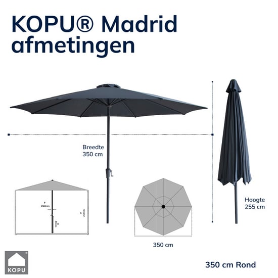 Kopu ® set madrid 350 cm grote parasol rond met beschermhoes en parasolvoet - - Image 3