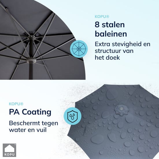 Kopu ® set madrid 350 cm grote parasol rond met beschermhoes en parasolvoet - - Image 5