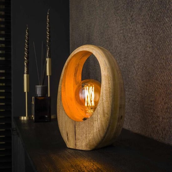 Hoyz tafellamp arch wood 1l massief mango naturel - Image 1