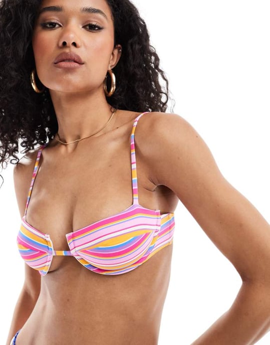 Bright Swimwear lola amalfi underwire stripe bikini top in pink - Image 1