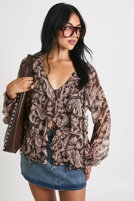 Paisley Ruffle Chiffon Blouse - Image 1