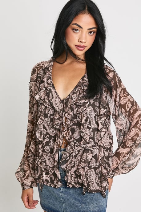 Paisley Ruffle Chiffon Blouse - Image 3