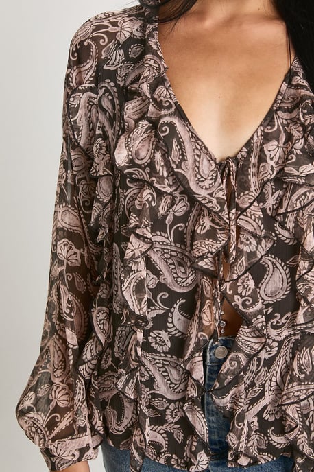 Paisley Ruffle Chiffon Blouse - Image 4
