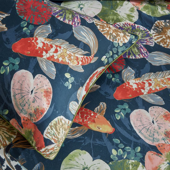 Botanical Riches Koipond Reversible Duvet Cover Set, King, Midnight - Image 3