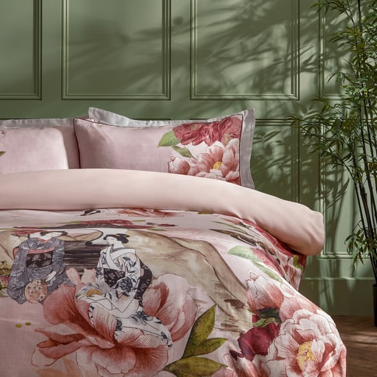 Botanical Riches Geisha 100% Cotton Duvet Cover Set, Super King, Blush - Image 1