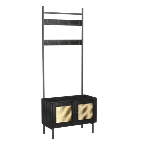 Furnilux Kapstok ambon – met opbergkast & haken – met rattan – 70x32x175 - Image 1