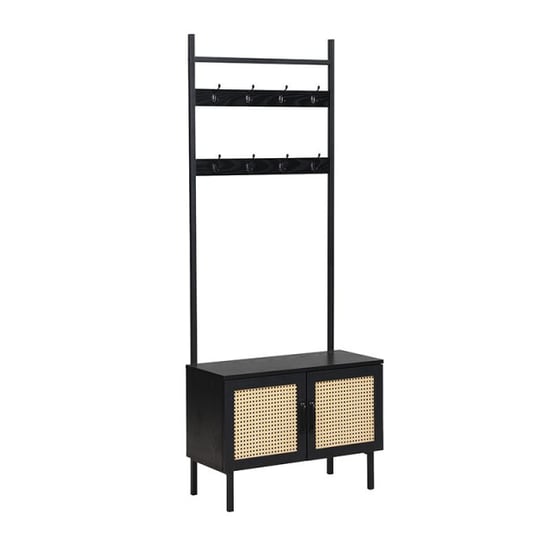 Furnilux Kapstok ambon – met opbergkast & haken – met rattan – 70x32x175 - Image 2