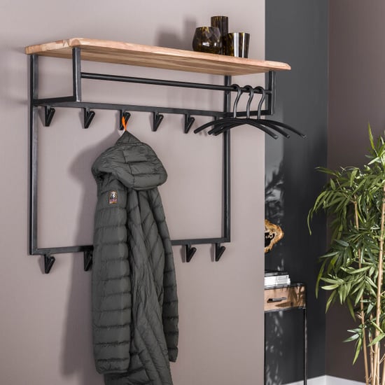 Hoyz Hoyz kapstok edge hoog 12 haken hoedenplank massief acaciahout 100x33x80 - Image 1