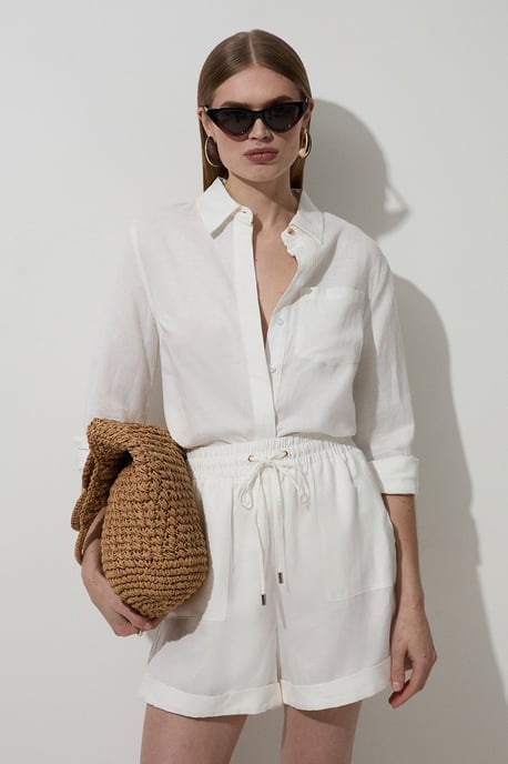 Viscose Linen Tie Waist Woven Short - Image 1