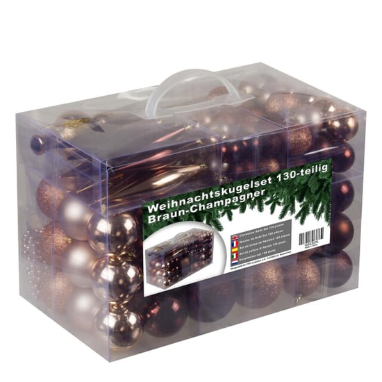 4seasonz ® kunststof kerstballen set 130 ballen, piek, parelsnoer /bruin - Image 1