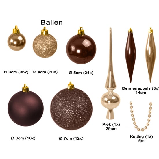 4seasonz ® kunststof kerstballen set 130 ballen, piek, parelsnoer /bruin - Image 3