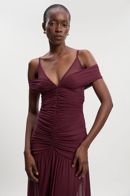 Mesh Plunge Strappy Detail Maxi Dress - Image 3