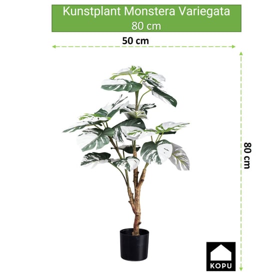 Kopu ® kunstplant monstera variegata 80 cm 21 bladeren gatenplant - Image 2