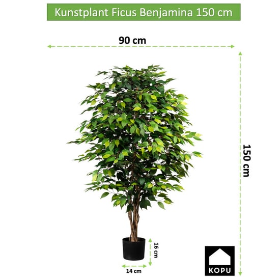 Kopu ® kunstplant ficus benjamina 150 cm in zwarte pot 1764 bladeren - Image 4