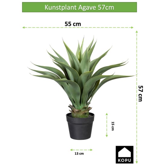Kopu ® kunstplant agave 57 cm in zwarte pot 25 bladeren nepplant - Image 2