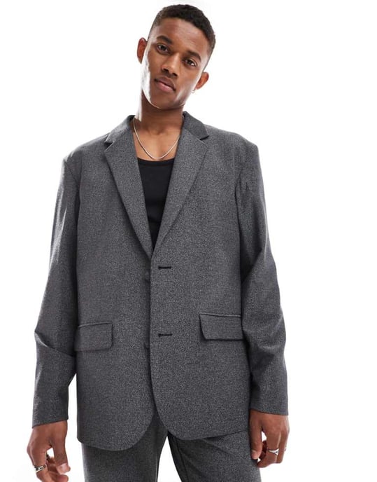 ASOS DESIGN oversized shimmer suit jacket in black - Image 1