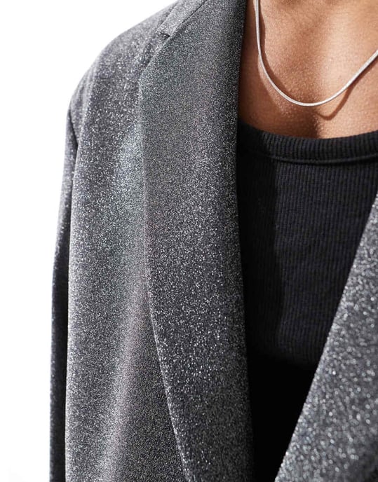 ASOS DESIGN oversized shimmer suit jacket in black - Image 2