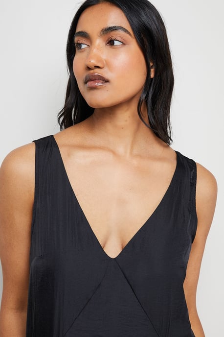 Satin Sleeveless Asymmetric Hem Chiffon Godet Midi Dress - Image 4