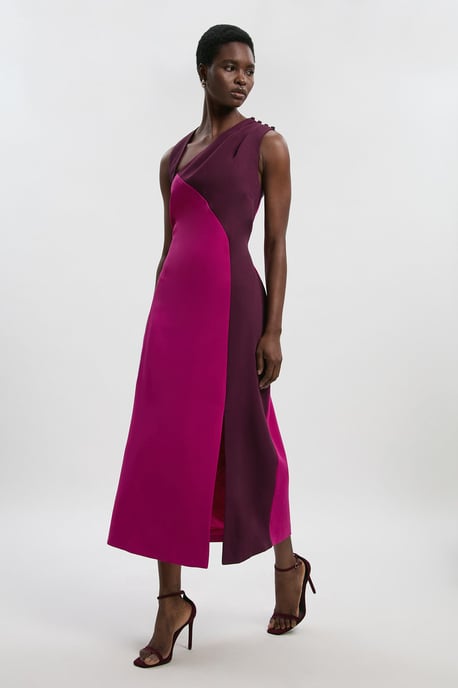 Soft Tailored Colour Block Halter Neck Midi Dress - Image 1