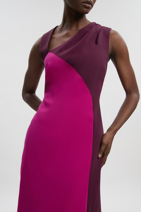 Soft Tailored Colour Block Halter Neck Midi Dress - Image 2