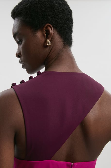 Soft Tailored Colour Block Halter Neck Midi Dress - Image 3