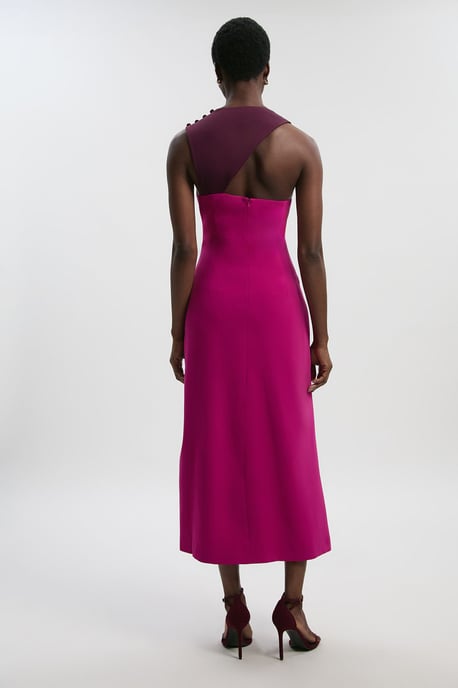 Soft Tailored Colour Block Halter Neck Midi Dress - Image 4