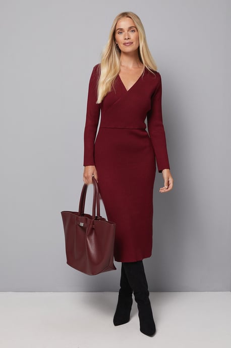 Petite Asymmetric Rib Knitted Dress - Image 1
