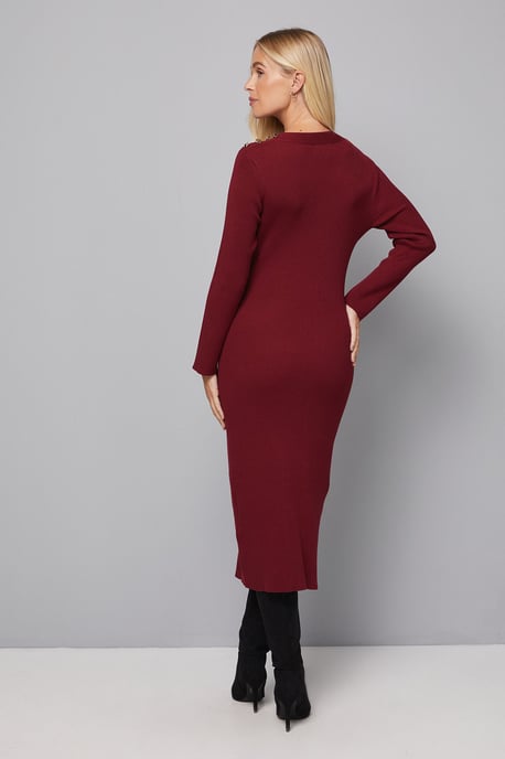 Petite Asymmetric Rib Knitted Dress - Image 3