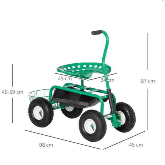 4goodz Tuinwagen met zitting, opbergmand voor tuingereedschap, verstelbare - Image 2