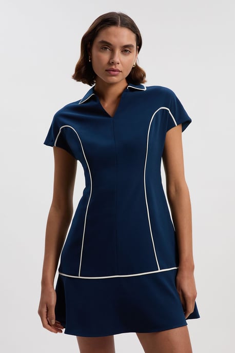 Tailored Crepe Tipped Tailored Mini Shirt Dress - Image 1