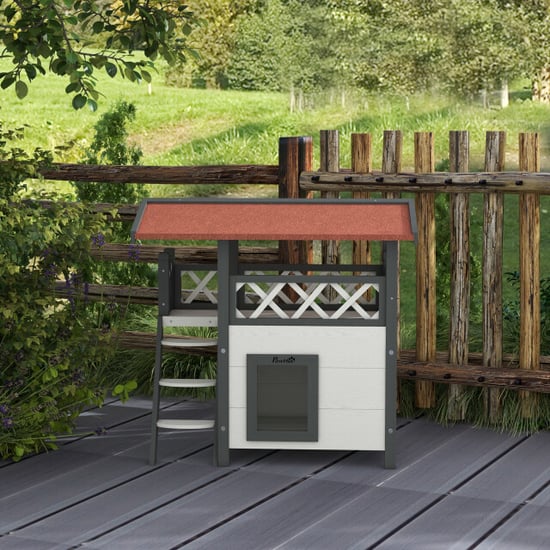 4goodz Kattenhuis 2 laags 77x50x73cm wit/rood - Image 2