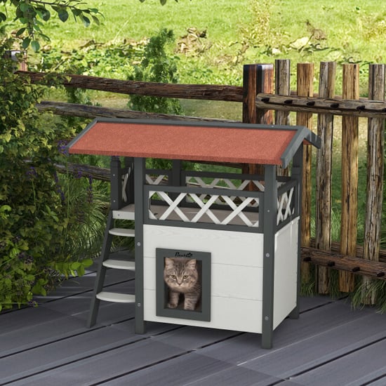 4goodz Kattenhuis 2 laags 77x50x73cm wit/rood - Image 3