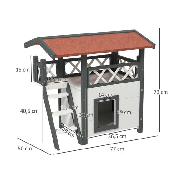 4goodz Kattenhuis 2 laags 77x50x73cm wit/rood - Image 4