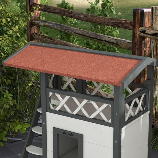 4goodz Kattenhuis 2 laags 77x50x73cm wit/rood - Image 5