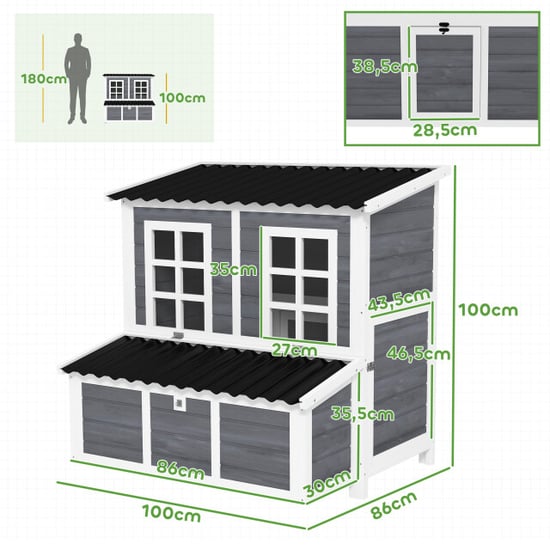 4goodz Kippen legnest voor 4-6 kippen waterdicht dak 100x86x100cm grijs - Image 2