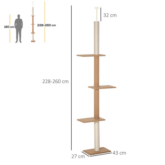 4goodz Pawhut krabpaal plafondhoog 228-260 cm verstelbaar klimboom voor katten - Image 4