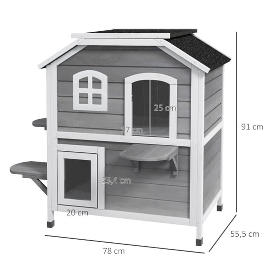 4goodz Pawhut houten kattenhuis 78x55x91 cm waterdicht - Image 3